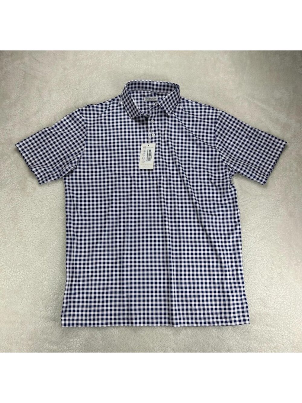 Collars & Co. Dress Collar Polo Shirt Mens L Navy Gingham Classic Short Sleeve